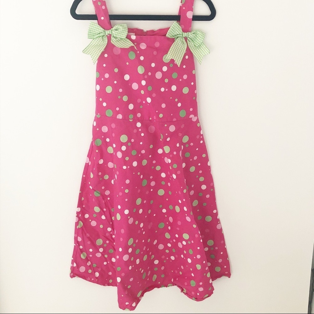 Jessica Ann Polka Dot Sash Belt Bow Pink Green 12